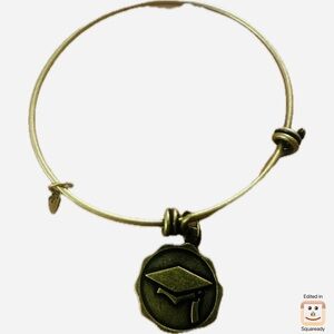 Bella Ryann Graduate Hat Adjustable Expandable Goldtone Bangle Bracelet Charm